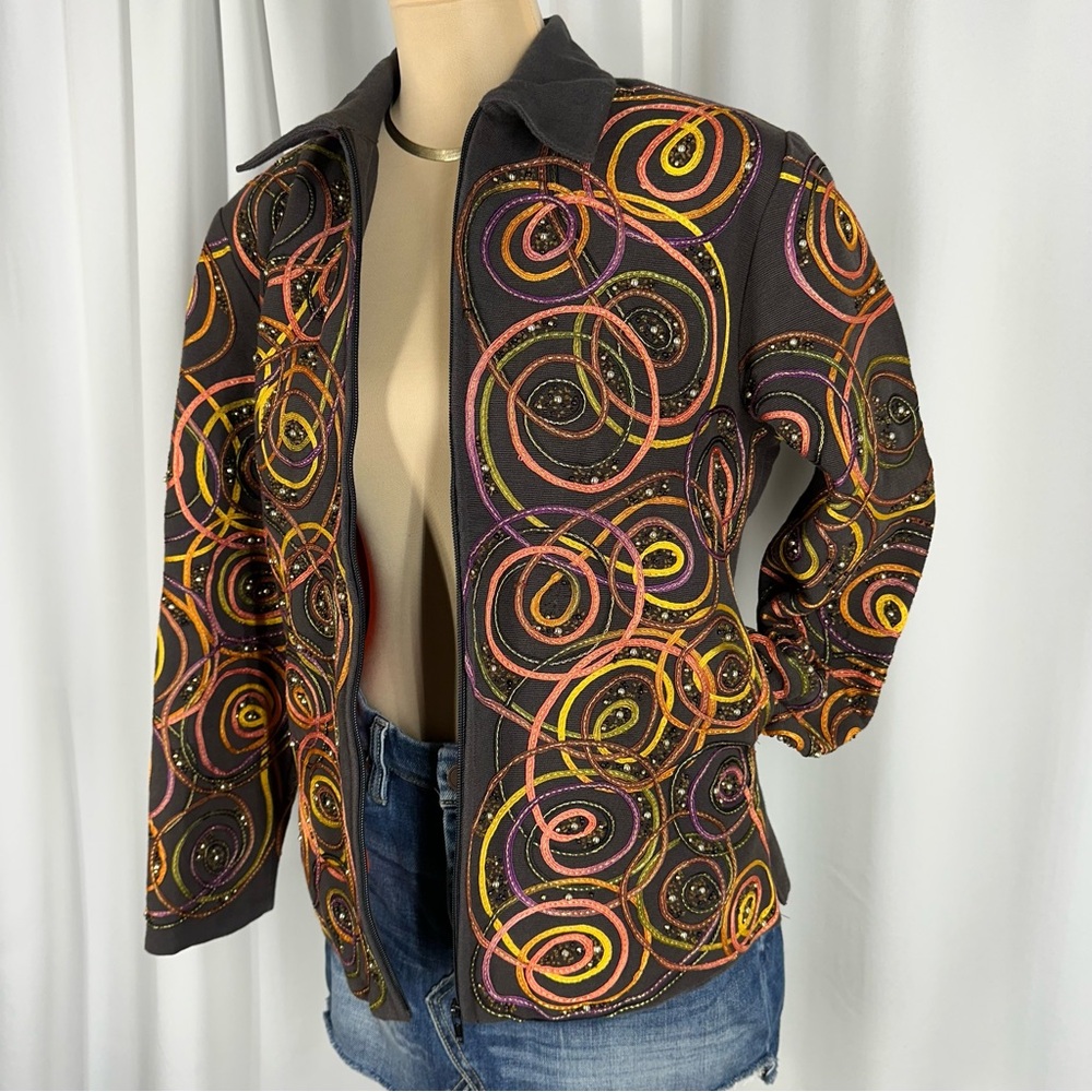 Vtg Anage Jacket Sz S Black Zip Soutache Cord Embroidery With Beads Y2K READ